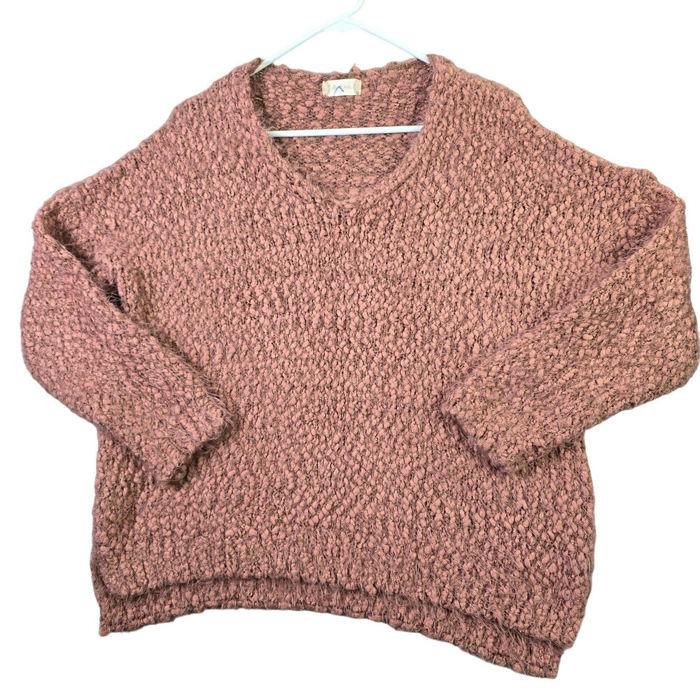 Altar'd State Fuzzy Eyelash Sweater Women's S/M Rose' Mauve‎ Oversized Boho Knit